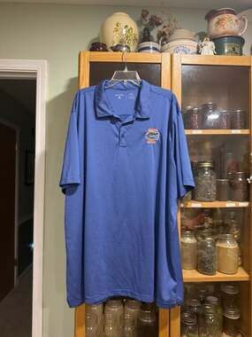 Antigua Florida Gators Blue and White Striped Performance Polo Shirt 3XLT